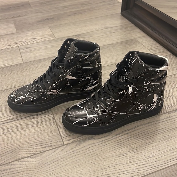 Balenciaga Monochrome Marble Effect Leather High Top Sneakers - Picture 4 of 9